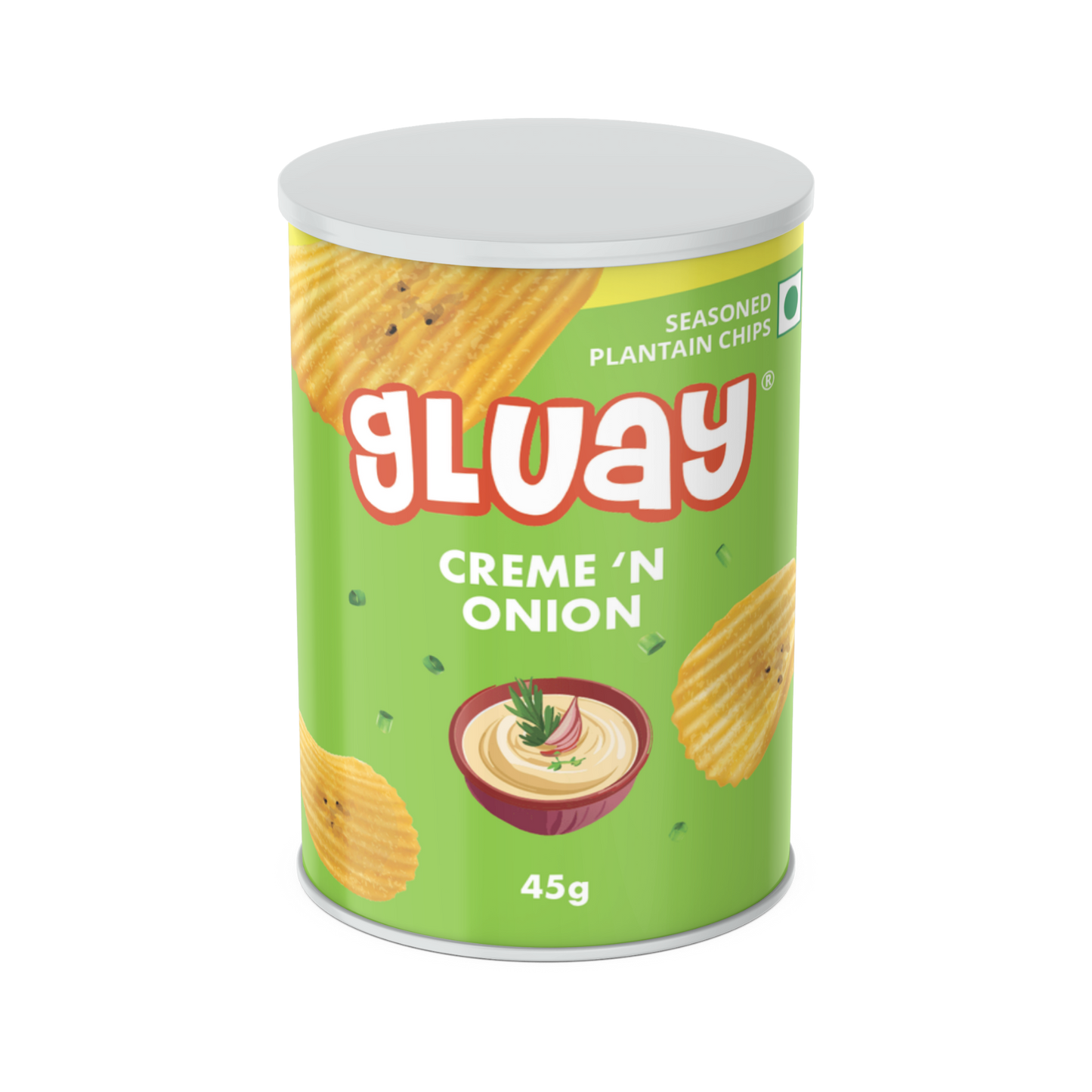 Gluay 45g Cans Pack of 2-Creme 'n Onion, Spanish Tomato