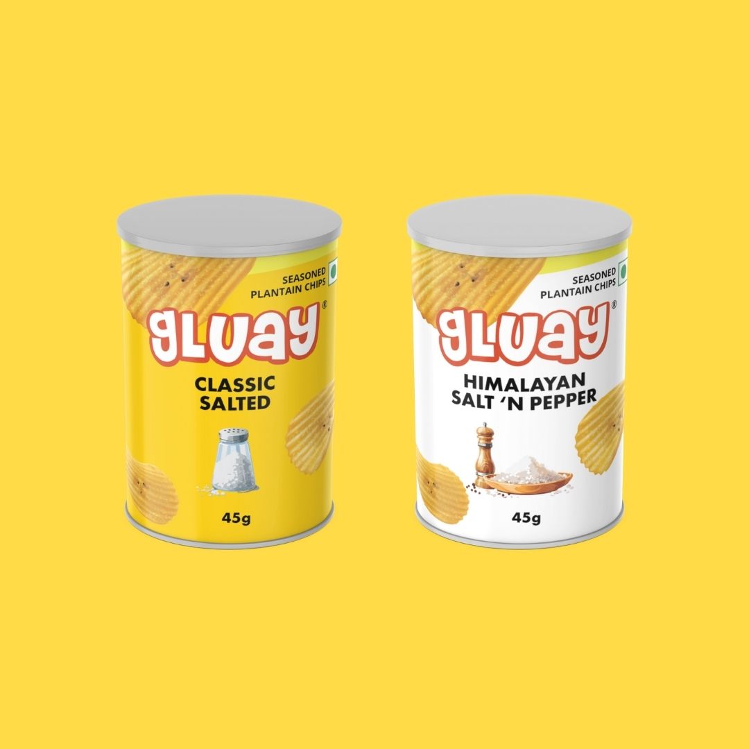 Gluay 45g Cans Pack of 2-Classic Salted, Himalayan Salt 'n Pepper